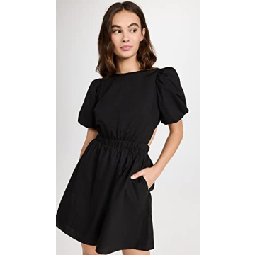English Factory Women's Cut-Out Poplin Mini Dress, Black, L