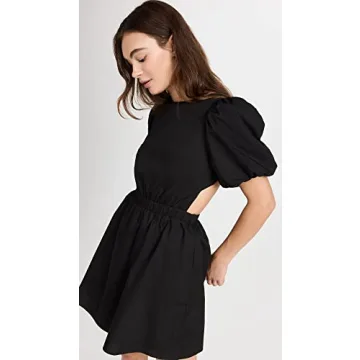 English Factory Women's Cut-Out Poplin Mini Dress, Black, L