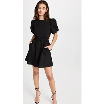 English Factory Women's Cut-Out Poplin Mini Dress, Black, L