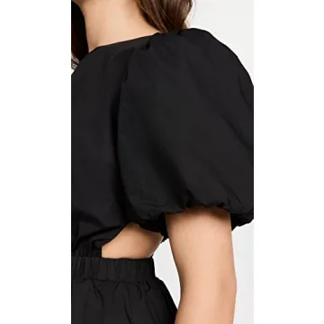 English Factory Women's Cut-Out Poplin Mini Dress, Black, L