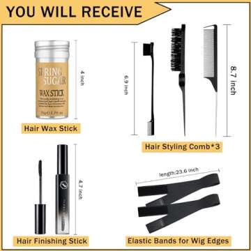 7 Pcs Hair Wax and Edge Control Set for Women - Flyaway Styling Products Includes Wax Stick, Hair Fi...