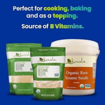 Kevala Raw Sesame Seeds Unhulled - Gluten Free, Vegan Snacks Seasoning, Kosher, Non GMO, Nutty Accent on Bread and Buns, Salad Topping, Bag, 2 lb