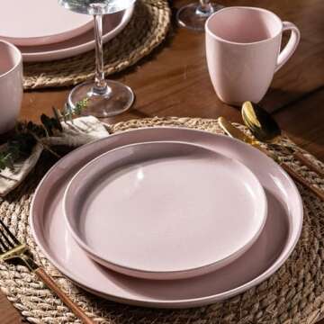 AmorArc Ceramic Dinnerware Sets for 4, 12 Pieces Handpainted Plates and Bowls Set with Rustic Terrac...