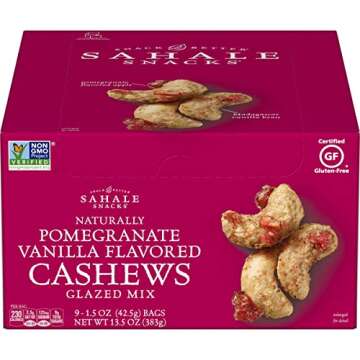 Sahale Snacks Pomegranate Vanilla Cashews, 1.5 oz Bags (18 Packs) - Dry-Roasted Deluxe Mixed Nuts wi...