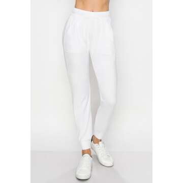 ALWAYS Women's Fleece Lined Jogger - Warm Buttery Soft Casual Cozy Winter Sweatpants with Pockets White M
