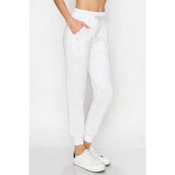 ALWAYS Women's Fleece Lined Jogger - Warm Buttery Soft Casual Cozy Winter Sweatpants with Pockets White M