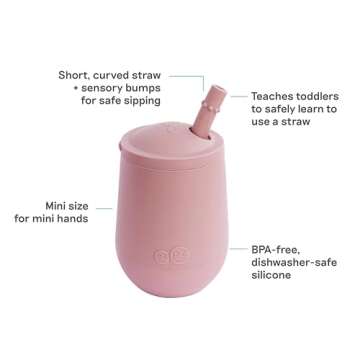 ezpz Mini Cup + Straw Training System - 9 Months+ (Blush) - 100% Silicone Training Cup for Infants + Toddlers - Designed by a Pediatric Feeding Specialist