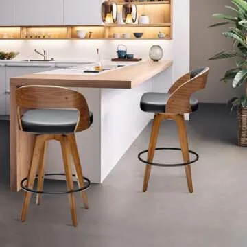MEKLIBA Barstools Set of 2,Counter Height Bar Stools for Kitchen Island,26.8 Inch Modern Upholstered Bar Chair, Swivel Counter Stools with Wood Back and Bamboo Legs (Black-PU)