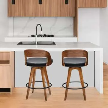 MEKLIBA Barstools Set of 2,Counter Height Bar Stools for Kitchen Island,26.8 Inch Modern Upholstered Bar Chair, Swivel Counter Stools with Wood Back and Bamboo Legs (Black-PU)