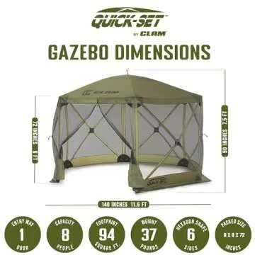 CLAM Quick-Set Escape 11.5 x 11.5 Ft Portable Pop-Up Outdoor Camping Screen Tent 6-Sided Canopy Shelter w/Carry Bag & 6 Sun and Wind Panels, Green