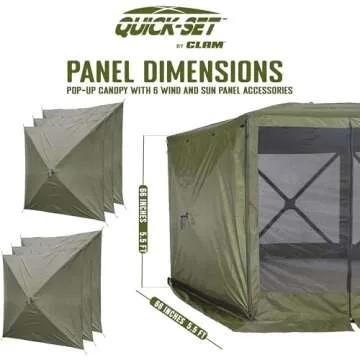 CLAM Quick-Set Escape 11.5 x 11.5 Ft Portable Pop-Up Outdoor Camping Screen Tent 6-Sided Canopy Shelter w/Carry Bag & 6 Sun and Wind Panels, Green