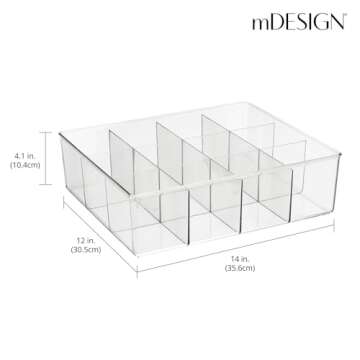 mDesign Plastic 12 Compartment Divided Drawer and Closet Storage Bin - Organizer for Scarves, Socks, Ties Bras, and Underwear - Dress Drawer Organizer, Shelf Organization - Clear