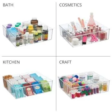 mDesign Plastic 12 Compartment Divided Drawer and Closet Storage Bin - Organizer for Scarves, Socks, Ties Bras, and Underwear - Dress Drawer Organizer, Shelf Organization - Clear