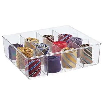 mDesign Plastic 12 Compartment Divided Drawer and Closet Storage Bin - Organizer for Scarves, Socks, Ties Bras, and Underwear - Dress Drawer Organizer, Shelf Organization - Clear