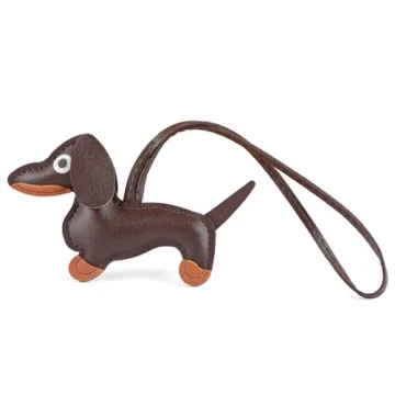 AHQiZFX Dachshund Keychain Handmade Leather Dog Charm for Pet Lovers