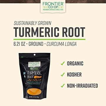 Frontier Co-op Organic Turmeric Root Powder, 6.21-Ounce Bag - Made with Ground Turmeric Roots - Perf...