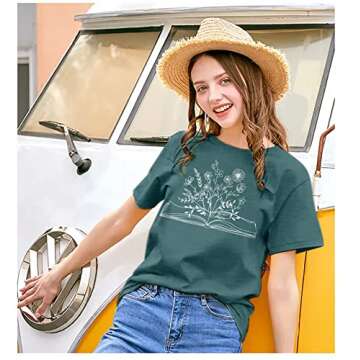 Book Lovers T-Shirt Women Funny Wildflowers Cute Book Reading Shirts Teacher Short Sleeve Tee Tops