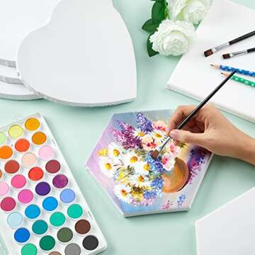 Thenshop 24 Pieces Stretched Canvas for Painting Bulk Blank Canvas Board, Square Round Hexagon Heart Shaped Frame for Kids Art Supplies for Acrylic Pouring Oil Painting(Assorted Shapes)