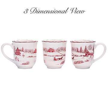 Bico Toile De Jouy Winter Wonderland Ceramic Mugs, 16oz, Set of 4, for Coffee, Tea, Drinks, Microwave & Dishwasher Safe