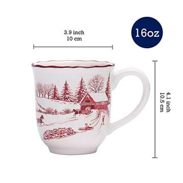 Bico Toile De Jouy Winter Wonderland Ceramic Mugs, 16oz, Set of 4, for Coffee, Tea, Drinks, Microwave & Dishwasher Safe