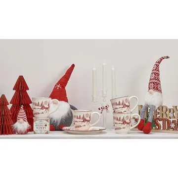Bico Toile De Jouy Winter Wonderland Ceramic Mugs, 16oz, Set of 4, for Coffee, Tea, Drinks, Microwave & Dishwasher Safe