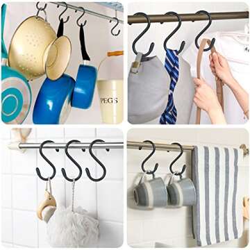 3 Inch Vinyl Coated S Hooks,S Hooks for Hanging Plants ,10 Pack Non Slip Heavy Duty S Hooks ,Small Rubber Coated Steel Metal Black Closet S Hooks for Hanging Jeans Plants Jewelry Pot Pan Cups Towels