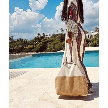 TRIBECA TRIBE Large Beach bag for women - travel tote beach bag- women vacation beach bag hat holding beach bag - beach tote (Sand)