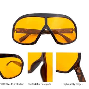 Retro Style Aviator Sunglasses for Men, Women UV400 Large Frame 70s Vintage Trendy Square Aviators