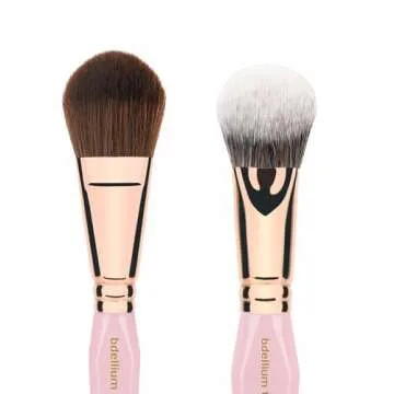 Bdellium Tools Pink Golden Triangle Face & Eyes Makeup Brush Set - Well-balanced Brush Set with Soft Synthetic Bristles and Rose Gold Brass Ferrule for a Variety of Looks (Pink, 5 pcs)