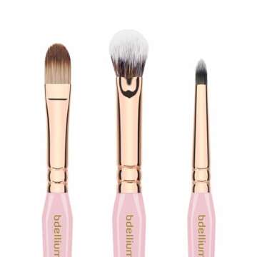 Bdellium Tools Pink Golden Triangle Face & Eyes Makeup Brush Set - Well-balanced Brush Set with Soft Synthetic Bristles and Rose Gold Brass Ferrule for a Variety of Looks (Pink, 5 pcs)