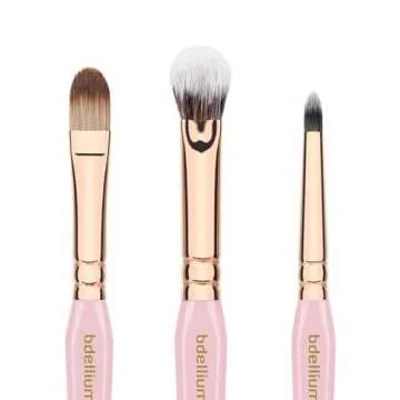 Bdellium Tools Pink Golden Triangle Face & Eyes Makeup Brush Set - Well-balanced Brush Set with Soft Synthetic Bristles and Rose Gold Brass Ferrule for a Variety of Looks (Pink, 5 pcs)