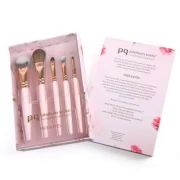 Bdellium Tools Pink Golden Triangle Face & Eyes Makeup Brush Set - Well-balanced Brush Set with Soft Synthetic Bristles and Rose Gold Brass Ferrule for a Variety of Looks (Pink, 5 pcs)