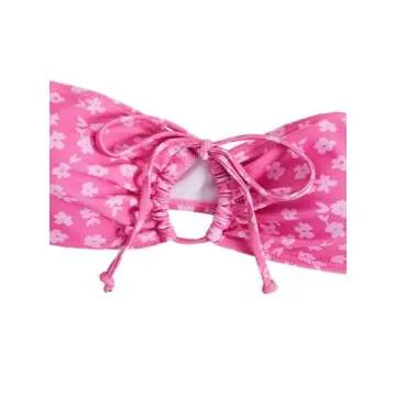 GORGLITTER Women's Ditsy Floral Swimsuits Strapless Bandeau High Waisted Thong Bikini Set Bathing Suit Pink Medium