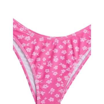 GORGLITTER Women's Ditsy Floral Swimsuits Strapless Bandeau High Waisted Thong Bikini Set Bathing Suit Pink Medium