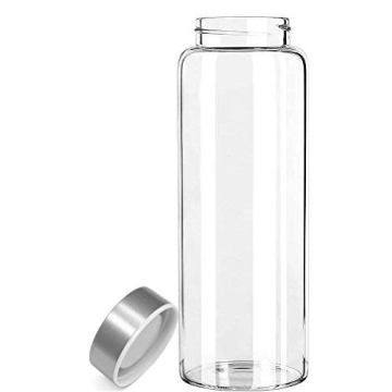Kablo 32 oz Glass Water Bottle, Wide Mouth, BPA Free with Leak-Proof Stainless Steel Lid (1st Generation)