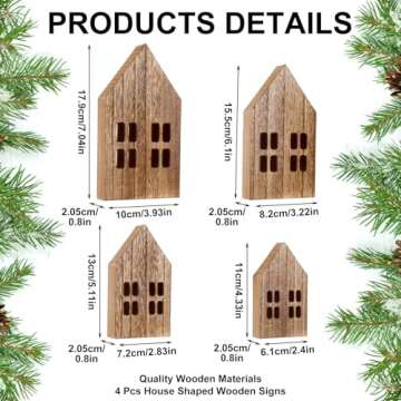 Yousoontic 4 Pcs Christmas Wooden Houses for Crafts House Shaped Sign Farmhouse Christmas Houses decor Tiered Tray Decor for Home Office Shelf Table Fireplace Decor(Wood Color)