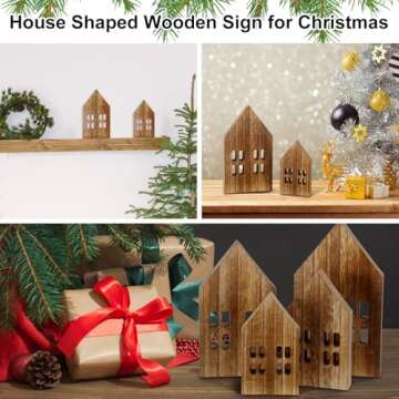 Yousoontic 4 Pcs Christmas Wooden Houses for Crafts House Shaped Sign Farmhouse Christmas Houses decor Tiered Tray Decor for Home Office Shelf Table Fireplace Decor(Wood Color)