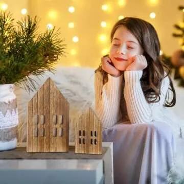 Yousoontic Wooden Houses Set - Perfect for Christmas Crafts