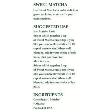 Organic Sweet Matcha Green Tea Powder, Cafe Style Blend by Cherie Sweet Heart (16 oz) (packaging may...
