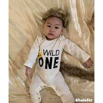 Shalofer Baby Boy First Birthday Outfit Wild One Romper Halloween Costume (WILD ONE-Beige,12-18 Months)