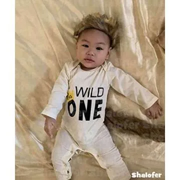 Shalofer Baby Boy First Birthday Outfit Wild One Romper Halloween Costume (WILD ONE-Beige,12-18 Months)