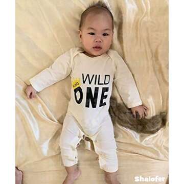 Shalofer Baby Boy First Birthday Outfit Wild One Romper Halloween Costume (WILD ONE-Beige,12-18 Months)