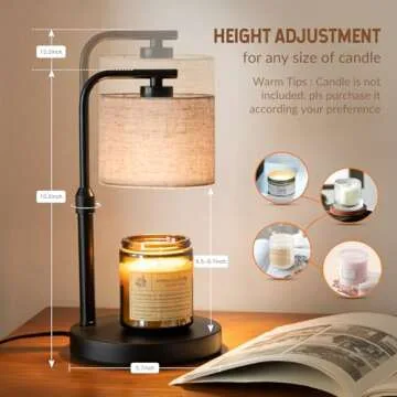 Candle Warmer Lamp with Timer, Dimmable Candle Wax Warmer with 2 Light Bulbs, Height Adjustable Elec...