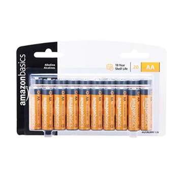 Amazon Basics 20-Pack AA Alkaline Batteries, 1.5 Volt, Long-Lasting Power