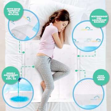 KinderSense® Ultra Absorbent Disposable Bed Pads for Potty Training 33.5" x 31" (20 Count) - Bedwetting Mat & Mattress Protector - Incontinence Pads with Adhesive Leakproof | Alt. to Training Pants