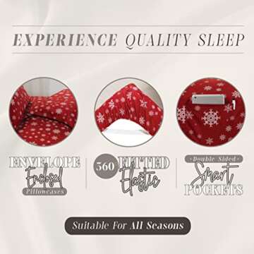 Elegant Comfort Holiday Printed 6-Piece Sheet Set, 1500 Thread Count, Breathable and Super Soft Material, Wrinkle Resistant, Fitted Sheets with Smart Pockets, 6PC Full, Snow Flake Burgundy