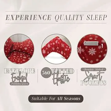 Elegant Comfort Holiday Printed 6-Piece Sheet Set, 1500 Thread Count, Breathable and Super Soft Material, Wrinkle Resistant, Fitted Sheets with Smart Pockets, 6PC Full, Snow Flake Burgundy