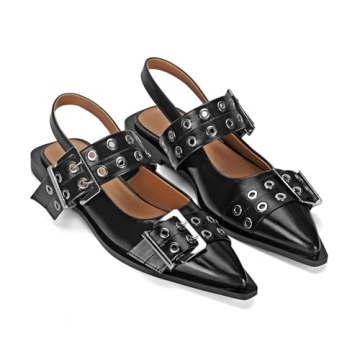 Dsevht Black Buckle Ballet Flats for Women - Stylish Comfort