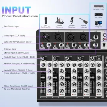 Professional 6 Channel Audio Mixer with Bluetooth