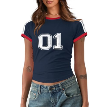 Imily Bela Women's Y2K Vintage Navy Letter Print Crop Top